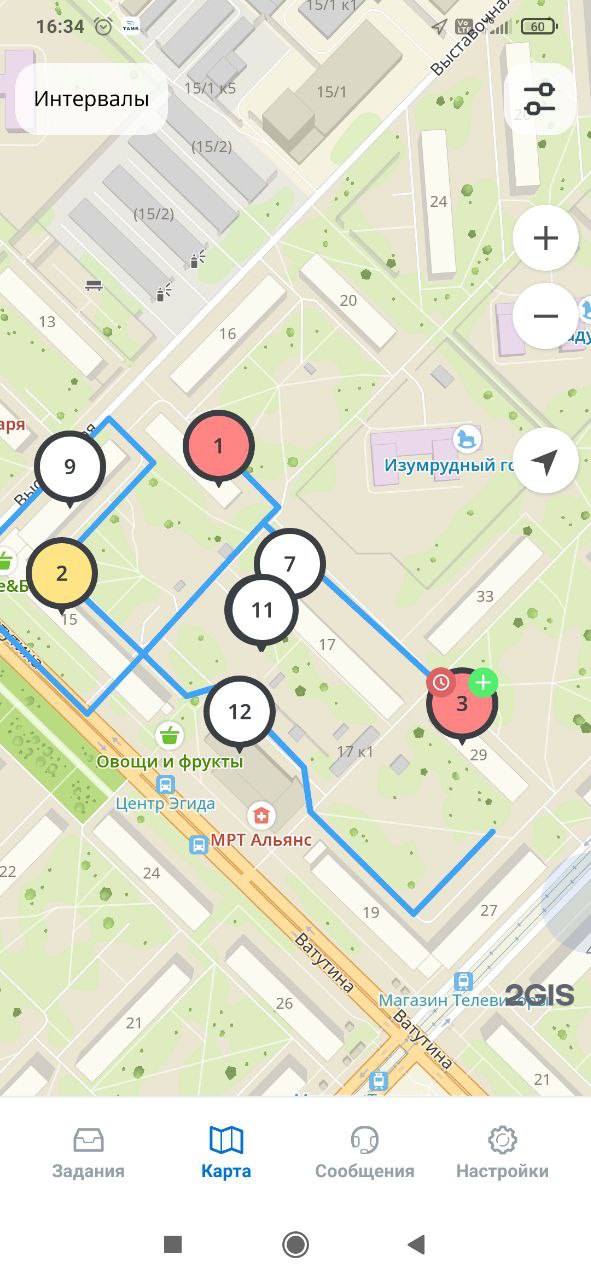 Карта с маршрутом